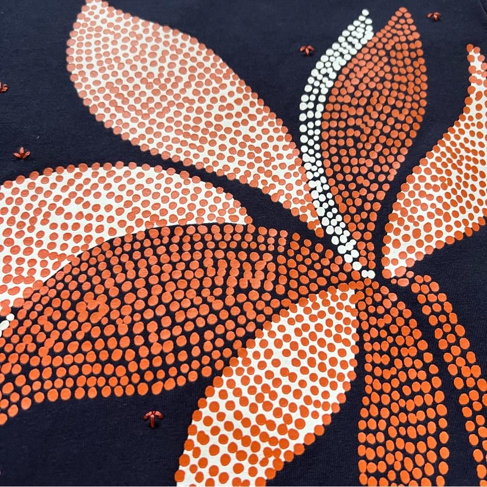 Chico’s Women’s Navy Blue Embellished Floral Dot Print Top – Size 1 (US Medium) - Picture 9 of 14